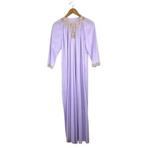 Vintage Kayser Lavender Nylon Nightgown Lace Trim USA Made Medium Grandma Chic